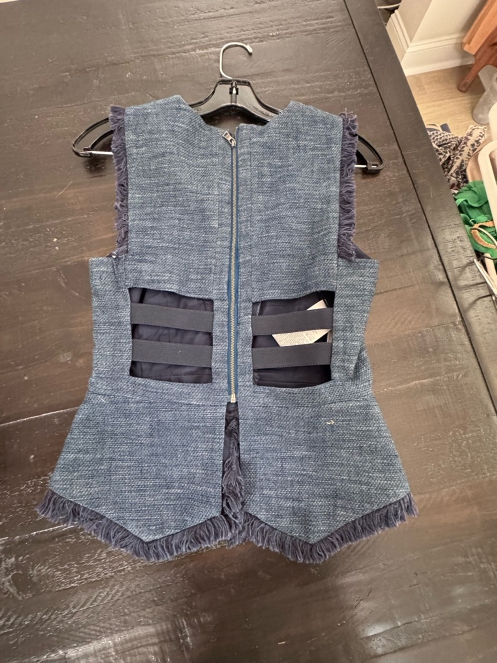 BCBGMaxAzria Navy Textured Fringe Shell - Picture 2 of 3